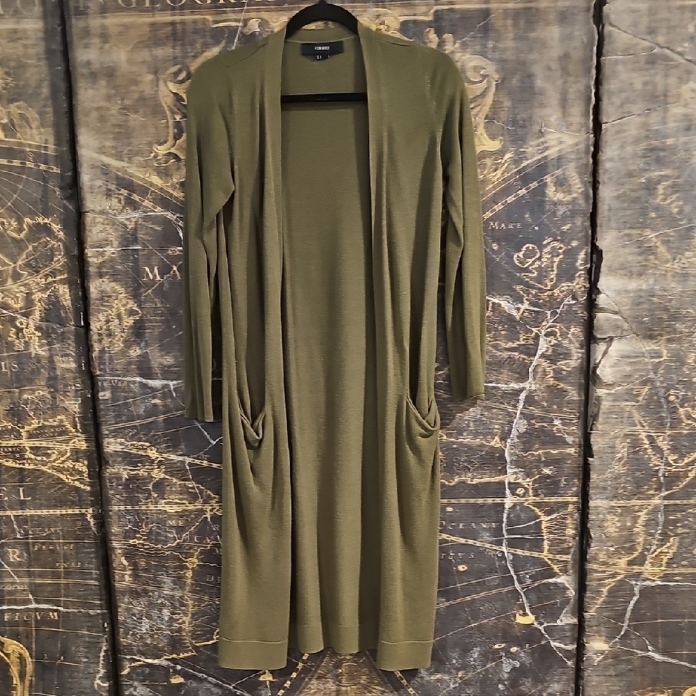 Forever 21 Olive Green Long Cardigan